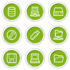 Drives and storage web icons, green circle buttons
