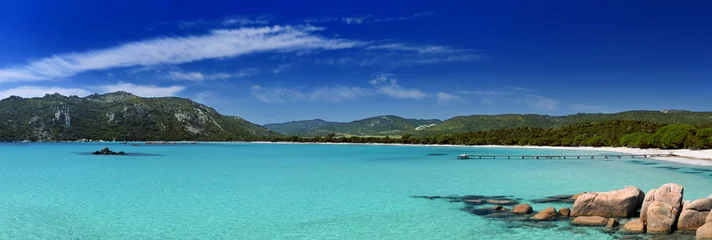 Selbstklebende Fototapete Palombaggia Strand, Korsika Genähter Panoramastrand