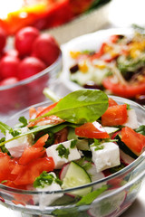 Cheese salad with fresh vegetables