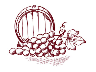 barrel and grapes