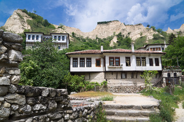Old houses and famous sand Pyramids in Melnik town, Bulgaria