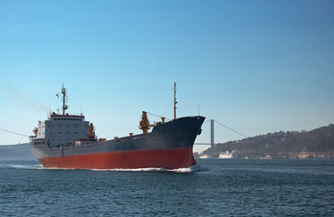 A cargo ship in the Bosphorus