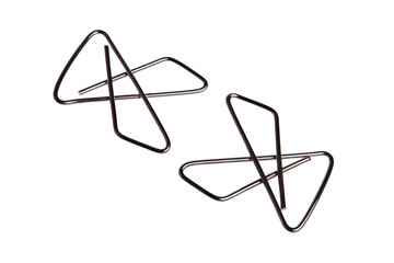 Two big paperclips isolated over white background.