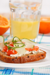Toasts  with vegetables and fish
