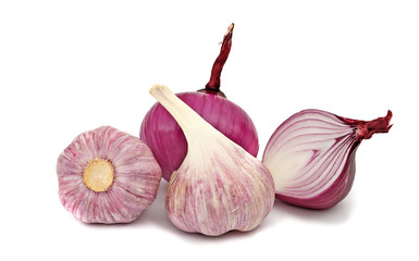 Onions   and garlic isolated on white background