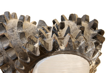 Closeup of tricone rock drilling bit for oil well drilling