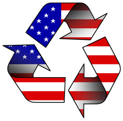Recycle logo containing the US flag