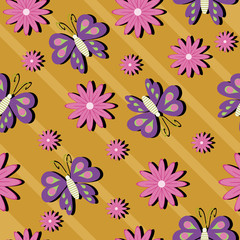 Fototapeta na wymiar seamless background with butterflies and flower