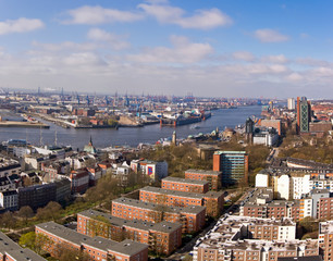 Fototapeta na wymiar Panorama Hamburg, Hamburger Hafen, St. Pauli