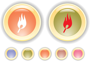 Vector buttons with burning safety match icon
