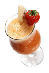 Fruit cocktail with banana and strawberry.