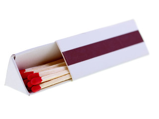 red matches in a white box isolated on white background
