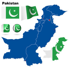 Pakistan vector set. Shape, flags and icons.