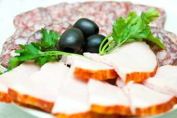 set of sausage  and olives