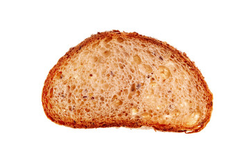 Slice of wheat bread isolated over white background.