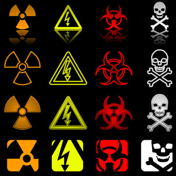 Four danger icons in various styles