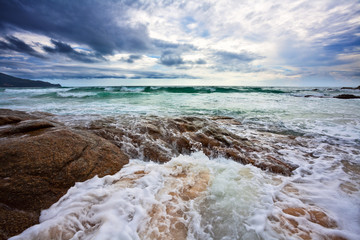 Gloomy weather on the tropical beach.
