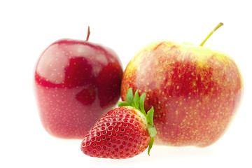 apples and strawberries isolated on white