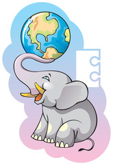 Children alphabet: letter E, elephant and earth, vector