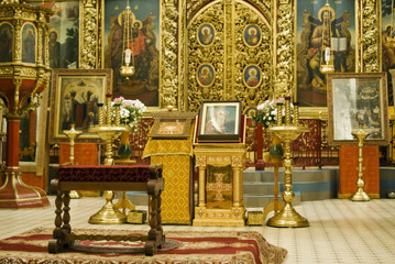 Trinity Cathedral in Pskov Kremlin. Internal interiors - obrazy, fototapety, plakaty