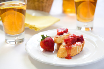 Crostini with Strawberry Rhubarb compote
