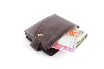 Brown leather wallet with money 3