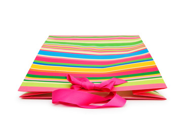 Striped gift bag isolated on the white background