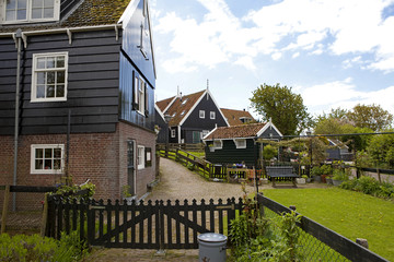 Typical Dutch houses in village Marken, the Netherlands