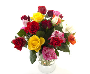 Bouquet of colorful roses over white background