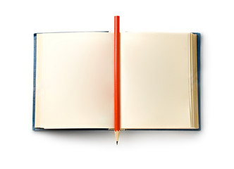 Book with pencil isolated on white