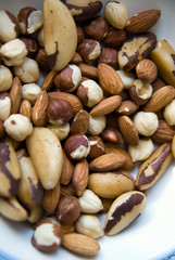 a lot of different nuts on a white plate