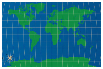 Green world map isolated over blue background