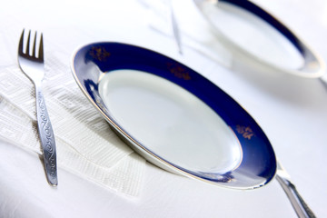 Plate and fork on table