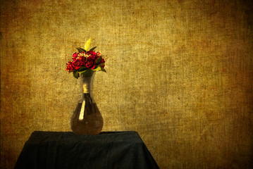 Still Life of Roses in Vase with Texture Added