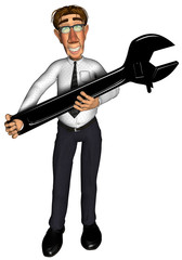 3d businessman spanner cartoon 2