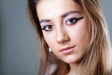 Naklejka premium Portrait of the sad model with beautiful hair