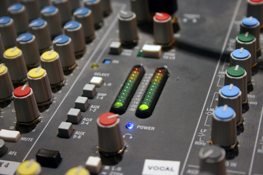Sound mixer close up view.