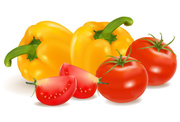 Vector illustration of the tomatoes with the yellow peppers.