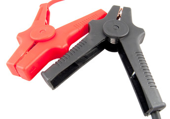 pair of car jump leads isolated on white background