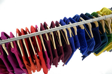 Top view colored Tee Shirts hanging