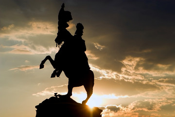 Vienna - silhouette of statue of emperor Franz Joseph I