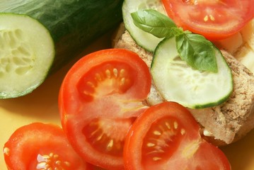 vegetable and sandwish with meat-pie