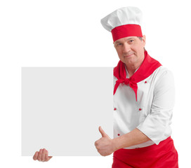 chef with blank sign