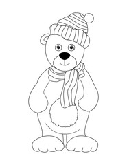 Bear cub in a cap, black and white