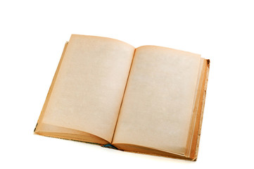 Old open book isolated on white