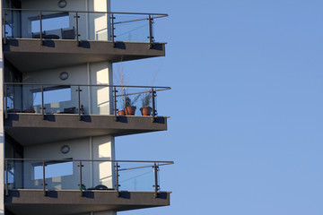 Balconies against a blue sky