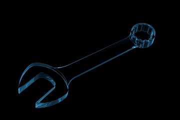 Wrench 3D xray blue transparent