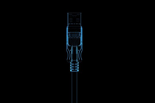 USB connector 3D xray blue transparent