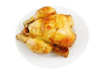 Grilled chicken on plate isolated on white background