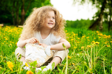 little girl on flower field